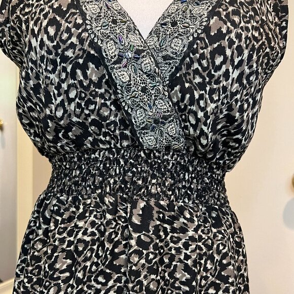 Cassee's Black Gray Animal Print Ruffle bottom Maxi Dress, Size Medium - Picture 3 of 15
